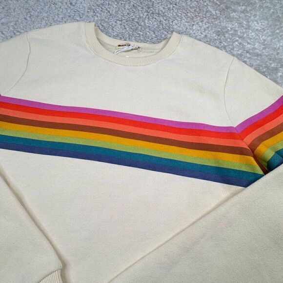 Marine Layer Anytime Sweatshirt Ivory Rainbow Striped NEW - Picture 7 of 10